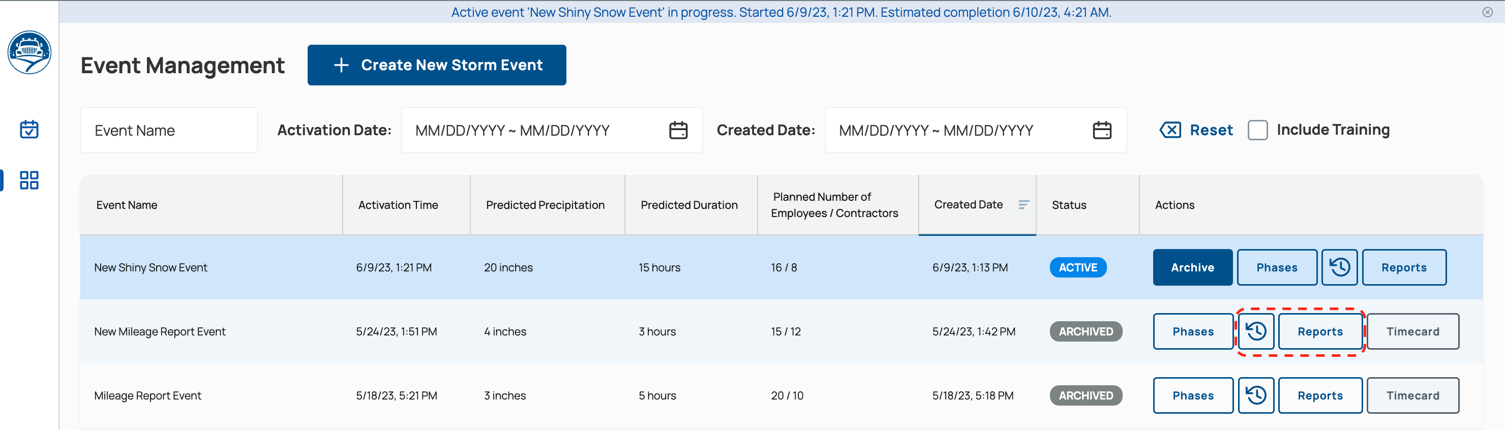 Previous Event Log